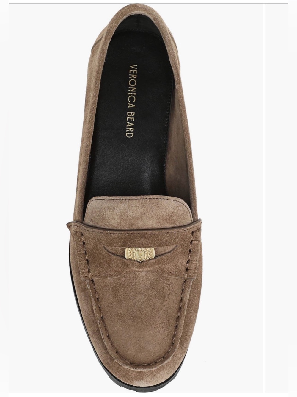 Veronica Beard Taupe Suede Loafer with Gold Accent